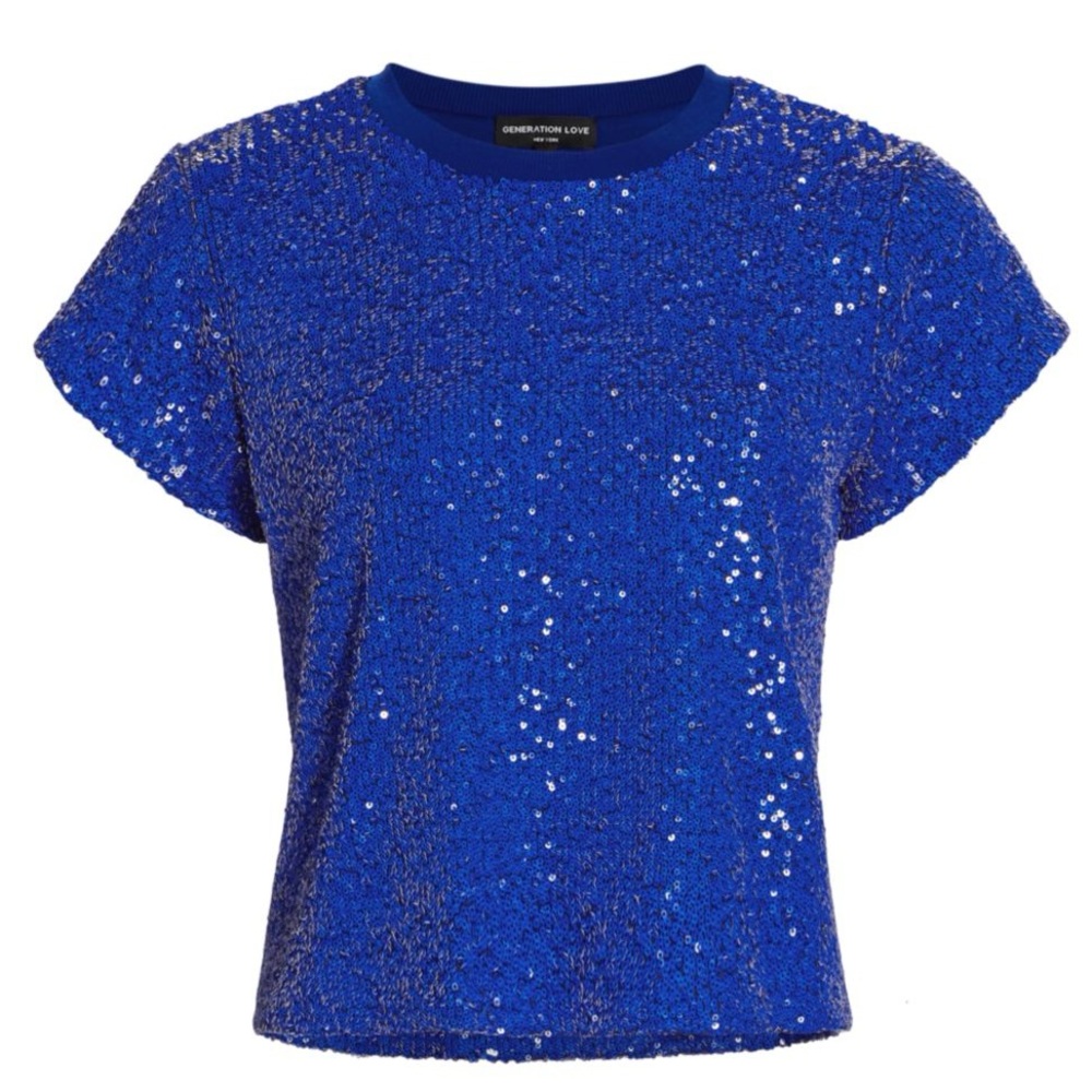 Generation Love Kai Cobalt Blue Sequined T-shirt. NWT. Size Medium.